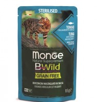 Monge Cat BWild Grain Free (Монж паучи из тунца с креветками и овощами для стерилизованных кошек)