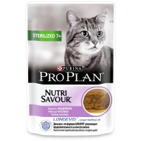 Pro Plan Sterilised 7+ (Проплан для пожилых кошек, паучи с индейкой, кусочки в паштете)