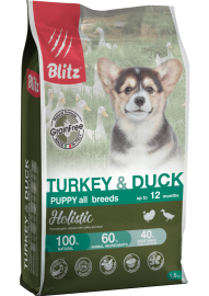 Распрдажа! Blitz Puppies Turkey & Duck All Breeds Grain Free (Блиц беззерновой сухой корм для щенков всех пород индейка и утка) - Распрдажа! Blitz Puppies Turkey & Duck All Breeds Grain Free (Блиц беззерновой сухой корм для щенков всех пород индейка и утка)