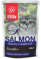 Blitz Sensitive SALMON (Блиц пауч для кошек лосось и индейка в соусе)