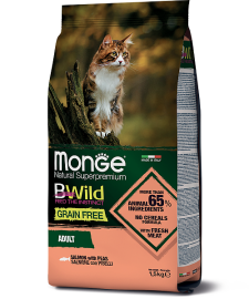 Корм Monge Bwild Grain Free Cat Salmone (Монж сбалансированный рацион из лосося для взрослых кошек) - Корм Monge Bwild Grain Free Cat Salmone (Монж сбалансированный рацион из лосося для взрослых кошек)