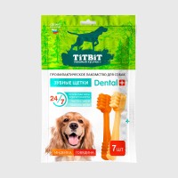 TiTBiT Dental+ профилактическое лакомство для собак зубные щетки индейка и говядина 7шт