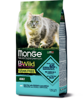 Корм Monge Bwild Grain Free Cat Merluzzo (Монж сбалансированный рацион из трески, картофеля и чечевицы для взрослых кошек)