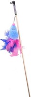 GoSi 07185 Игрушка д/кошек Мышь с мятой голубой мех с хвостом перо пышное на веревке этикетка флажок 50 см (84861)
