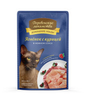 Деревенские лакомства пауч для кошек Ягненок с курицей в нежном соусе