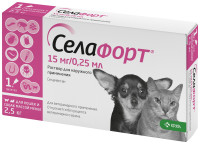 Селафорт 15мг/0,25мл капли инсектоакарицидные для кошек и собак менее 2,5кг