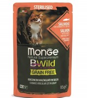 Monge Cat BWild Grain Free (Монж паучи из лосося с креветками и овощами для стерилизованных кошек)