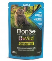 Monge Cat BWild Grain Free (Монж паучи из анчоусов с овощами для кошек)