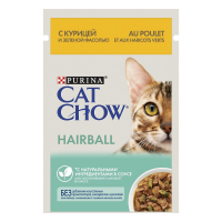Cat Chow пауч для кошек против образования комков шерсти в ЖКТ с курицей и зеленой фасолью в соусе (12404604)