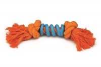 Beeztees игрушка для собак "канат с 2 узлами со спиралью" оранжево/голубой 39757