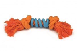 Beeztees игрушка для собак "канат с 2 узлами со спиралью" оранжево/голубой 39757 - Канат с 2 узлами со спиралью оранжево голубой 32см.jpg