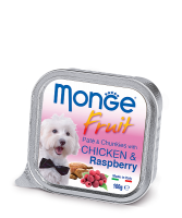 Monge Fruit PATE & CHUNKIES with Chicken & Raspberry (Монж консервы для собак из курицы с малиной)
