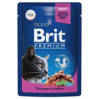 Brit Premium (Брит паучи для кошек цыпленок и индейка в соусе)